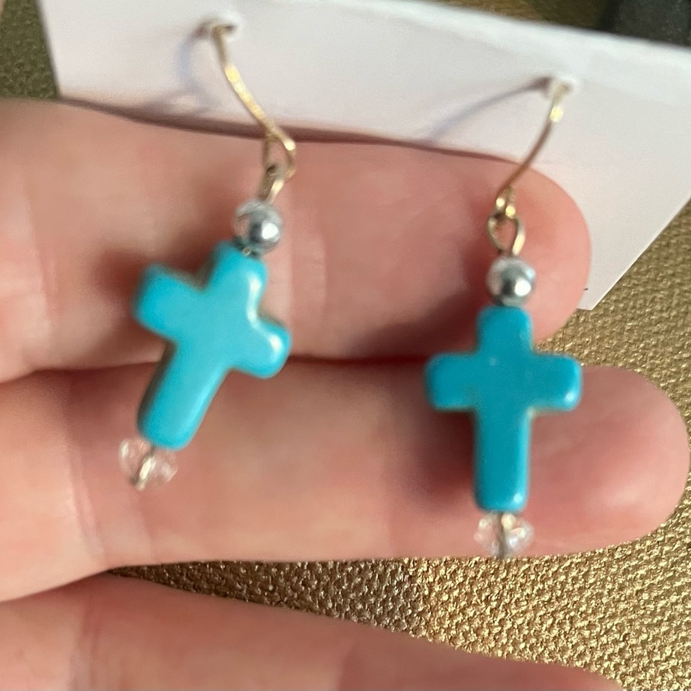 Turquoise Cross Dangle Earrings